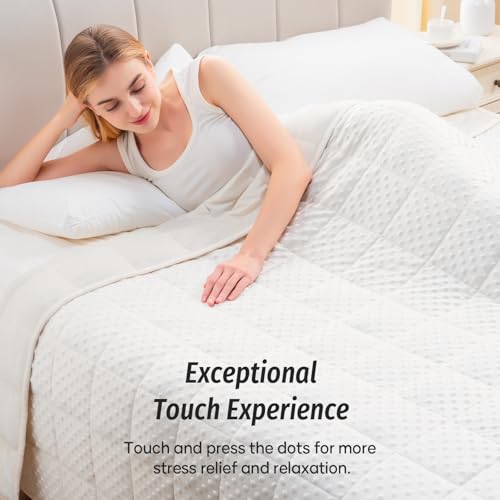 Image of Wemore Minky Dot Weighted Blanket for Adults Queen Size 12 lbs, Soft Cozy Heavy Blanket for Bed and Couch, Breathable Blanket for All-Season with Glass Beads, White 60 x 80 inches