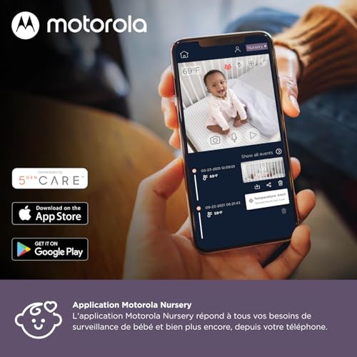 Motorola Baby Comfort 85 Connect Babyphone Vidéo avec Fonction Pivotante/Zoom/Wi-Fi, Ecran Couleur 5,0", Vision Nocturne Infrarouge, Audio Bidirectionnel/Capteur de Température, Blanc
