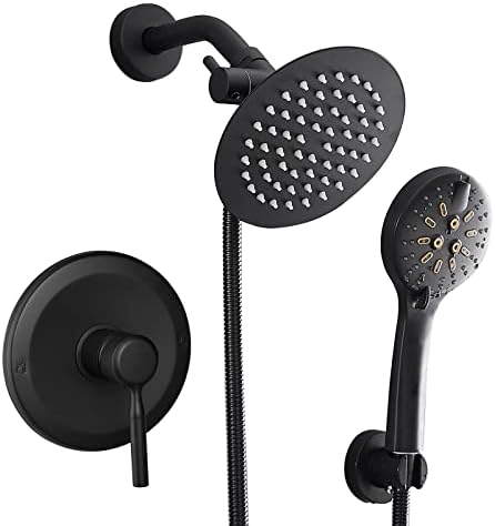 Black Shower Faucet With Handheld Shower Head & Valve Shower System combo With 6 Inch High Pressure Rainfall trim kit Set Complete