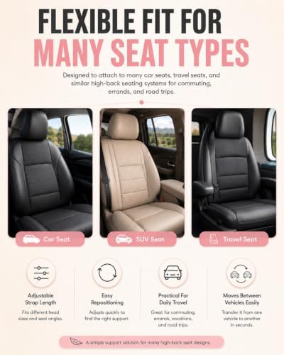 Soft Plush Adjustable Car Seat Head Support Strap with Padded Side Cushions - 4