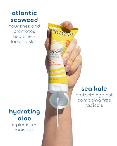 Image of Seaweed Bath Co. Everyday Mineral Lotion SPF 40 for Sensitive Skin, 3.4 oz | Broad Spectrum Sunscreen with Zinc Oxide for Daily Face and Body Sunblock