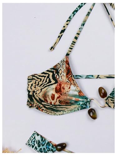 SOLY HUX Women's Leopard Print Bikini Set Halter Tie Back Bathing Suit Two Piece Swimsuit4