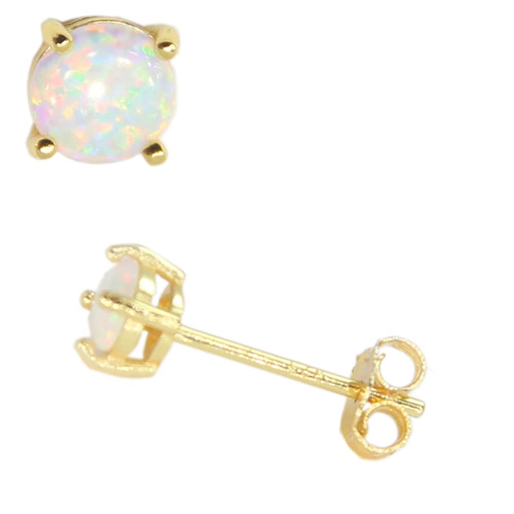 HMJGDHX 14K Gelbgold gefüllter Sterlingsilber 3/4/5/6MM Feueropal-Edelstein-Ohrstecker für Damen und Herren, Farbe Weiß - Blau - Rosa - Grün - Schwarz