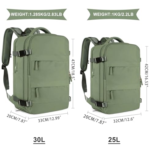Image of coowoz Large Travel Backpack For Women Men,Carry On Backpack Flight Approved,Hiking Backpacks Waterproof Outdoor Rucksack Casual Daypack Travel Bag Essentials Personal Item Backpack(Gray Green)
