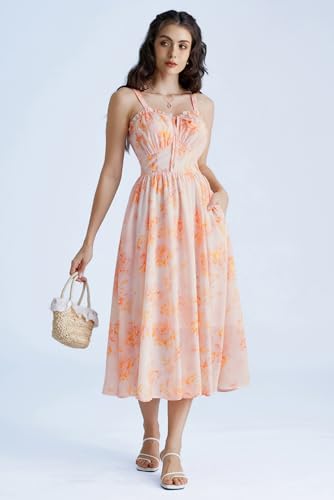 Image of Scarlet Darkness Summer Dresses for Women 2026 Floral Corset Dress Long Milkmaid Dress with Pocket