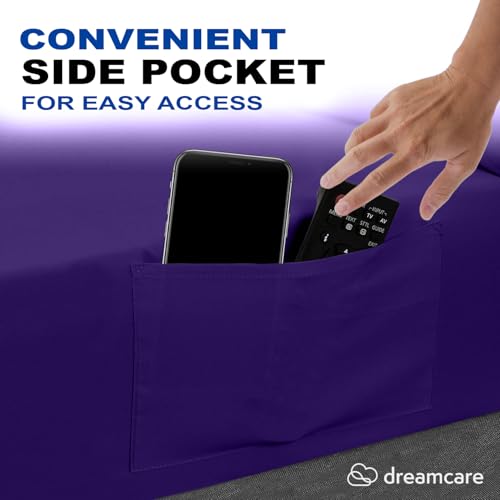 Image of DREAMCARE Full Size Sheets - Cooling Sheets - 4pcs Set - up to 15 inch Deep Pocket Full Sheet Set - Sheets Full Size Bed - Soft & Long Lasting 100% Fine Brushed Polyester with Side Pocket - Purple
