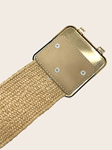 Verdusa Women's Symmetrical Buckle Straw Belts Wide Belt Elastic Waistband4