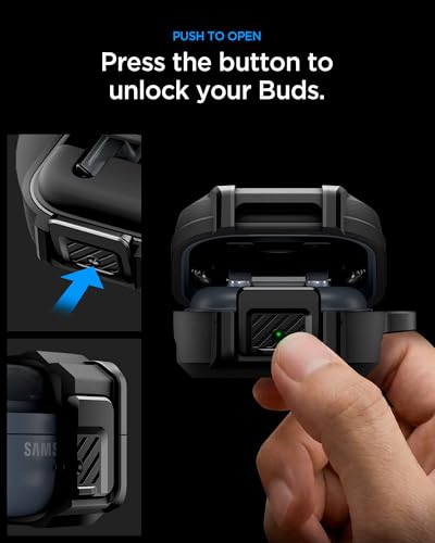 Image of Spigen Lock Fit | Samsung Galaxy Buds 4 Pro /Buds 4 Case Cover [Carabiner Included] [Lost-Prevent] [Shock-Proof] TPU+PC - Matte Black