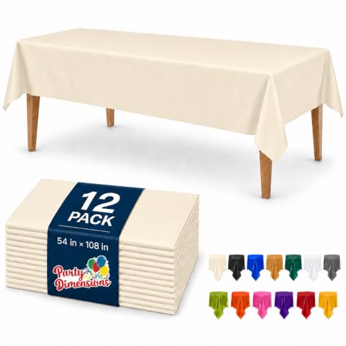 Image of Party Dimensions Ivory Plastic Tablecloths, 12 Pack, 54 x 108 Rectangle