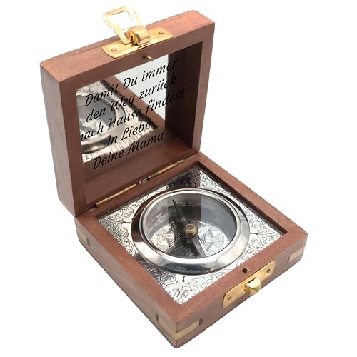 SonKo Kompass mit Gravur Kompass personalisiert Antik Optik nautischer funktionsfähige Maritime Deko aus Messing. Konfirmation Geschenk Kommunion (Mit Personalisierung)