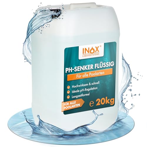 INOX pH Minus Flüssig 20kg | effektiver pH-Senker für Pool & Whirlpool | Wasserpflege Made in Germany | Sichere 4 9%-Formel für Haushalte schützt vor Algen & Hautreizung