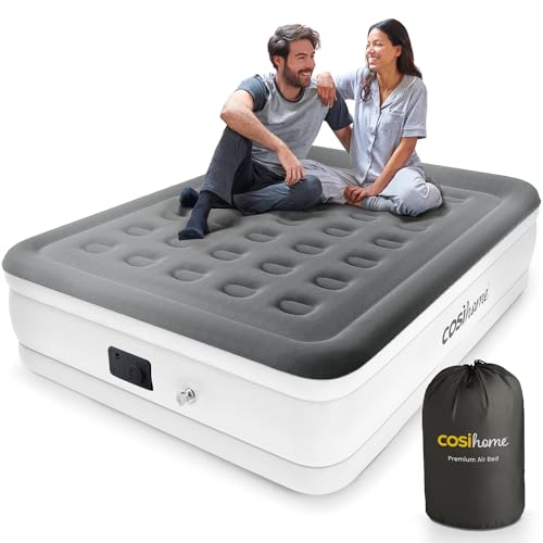 Cosi Home Premium King Size Air Bed with Built in Pump, Blow Up Mattress with Flocked Top, Integrated Pillow & Storage Bag. Best inflatable bed for Guests, Camping & Home Use. ‎203 x 152 x 48cm, White