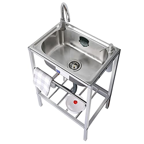 Évier utilitaire autoportant inox antirouille avec robinet complet
