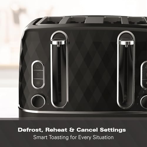 Hamilton Beach Toaster 4 Slice, Diamond, 2300W, 6 Browning Controls, Defrost, Reheat & Cancel Settings, Removable Crumb Tray, High Lift Eject, Black - HBT3221B - Image 7