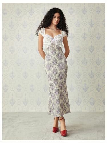 Image of GORGLITTER Women's Sweetheart Neckline Wedding Guest Tea Party Maxi Dress | Boho Vintage Dress, Bridal Shower Dresses for Guest, Floral Dress, Cocktail Birthday Dress,