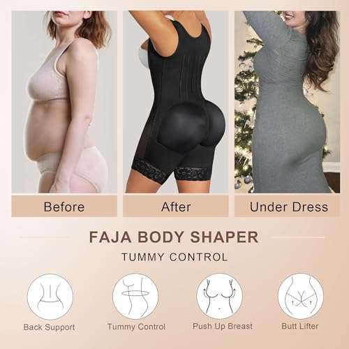 Image of SHAPERX Fajas Colombianas Shapewear for Women Tummy Control Body Shaper Postpartum Butt Lifter with Zipper and Hooks