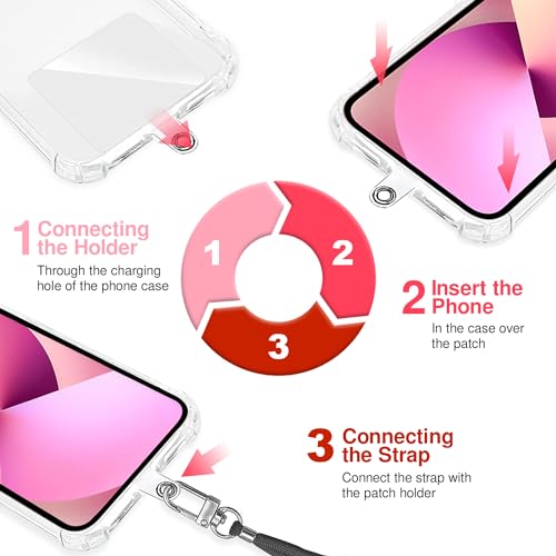 TBOC Cordón Correa Cuerda Universal [Rosa Claro] Colgar Funda Teléfono Móvil en Cuello - Cinta Cadena Colgante con Parche de Plástico - Colgador Lanyard con Enganche Llavero Móviles Accesorios - imagen 2