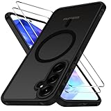 iVoler Cover Magnetica per Samsung Galaxy A55 5G con 2 Pezzi Pellicola Vetro Temperato, [Antiurto di Grado Militare] Custodia Traslucida Opaca Sottile Anti-Impronte MagSafe Case, Opaca Nero