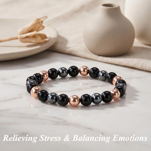 Image of Triple Protection 8mm Hematite Black Obsidian Copper Bracelet for Men