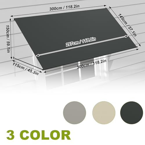Store de fenêtre rétractable anthracite 300x145 cm avec cordon UISEBRT