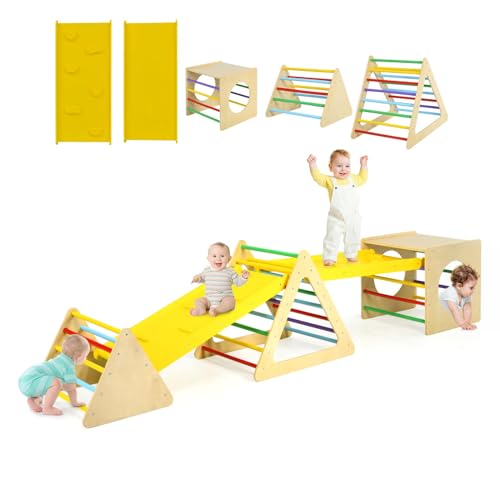 HOMASIS 5 in 1 Kletterdreieck indoor, Klettergerüst mit 2 Kletterleiter,...