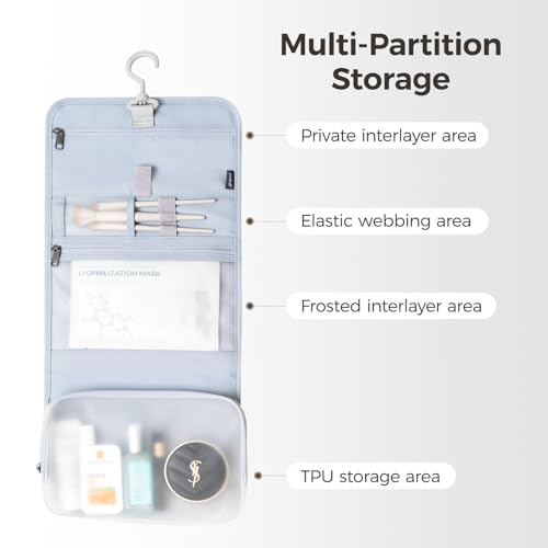pack all Hanging Travel Toiletry Bag, Foldable Cosmetic Bag with Multiple Compartments, Water-Resistant Makeup Bag for Toiletries, Accessories (Light Blue)3