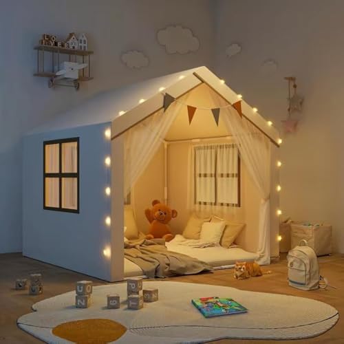 Kids Tent, Large Tent for Kids with Mat & Star LED Lights,Toddler Toys for Boys & Girls,Indoor Outdoor Teepee Tents for Boys Girls,47 x 40 x 50,White