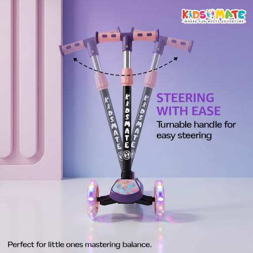 Image of Kidsmate Flashwheel Kick Scooter for Kids with LED Wheels | 3-Wheel Skate Scooter for Boys & Girls of Ages 2-12 Years | 5-Level Adjustable Height, and Easy Fold Design Scooter for Kids (Pink Purple)