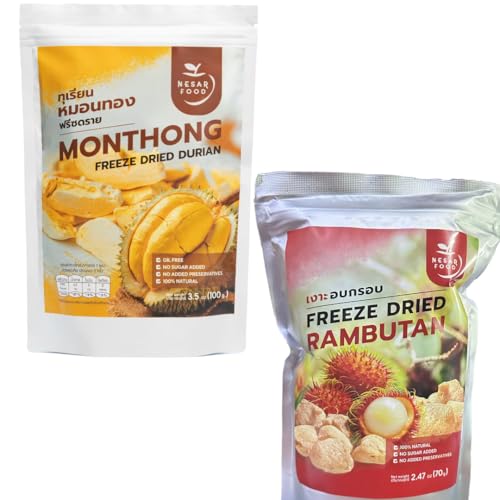 Bundle of NESAR FOOD Premium Freeze Dried Durian 100% 100 G (3.5 oz Pack of 1), Premium Freeze Dried Rambutan 100% 0 G (2.47 oz Pack of 1) image 5