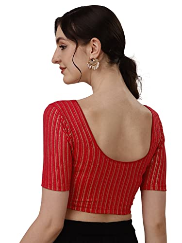 Sft Round Neck Cotton Lycra Stretchable Elbow Sleeves Readymade Saree Blouse for Women Stylish