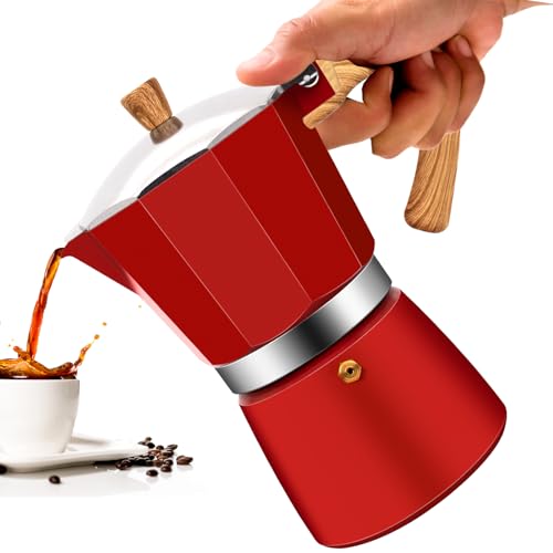 Vaolvpant Cafetera Moka de aluminio para 6 tazas, color rojo, clásica, 300 ml, cafetera percolador Mocha Express Classic Cafe Maker para café italiano y cubano