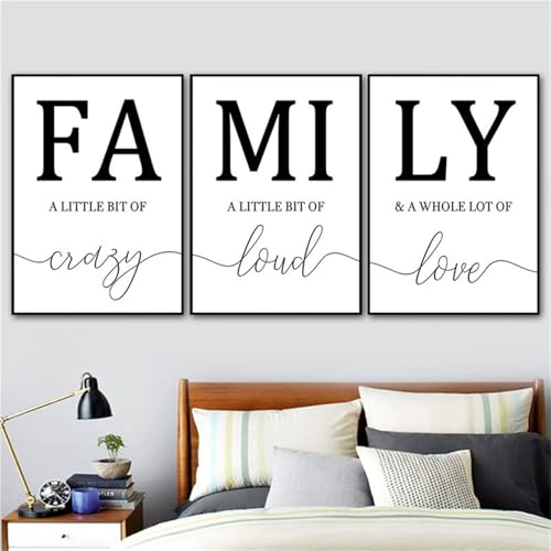 TROYSINC 3er Poster Set Wandbild Bilder Nordische FAMILY Buchstaben-Dekorationsbilder für Wohnzimmer & Schlafzimmer, 3-teiliges Leinwandbild Set mit Familienmotto Wanddekoration (50x70cm)
