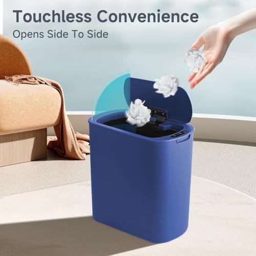 Image of TIPGO 5 Gallon Motion Senor Bathroom Trash Can with Lid, Automatic Garbage Can Touchless, Smart Plastic Waste Basket for Narrow Spaces, Bathroom, Office, Bedroom, Living Room (Blue)
