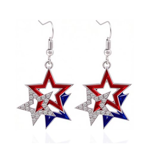 4th of July Earrings for Women Patriotic American Flag Earrings USA Dangle Earrings Red White Blue American Flag Dangle Earring Patriotic Independence Day Earring