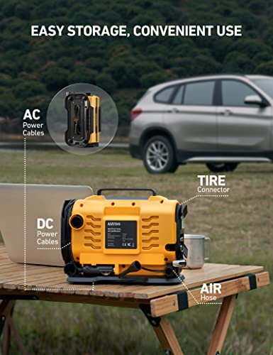 AstroAI Tire Inflator Portable Air Compressor Pump 150PSI 12V DC/110V AC with Dual Metal Motors&LED Light, Automotive Car Accessories&Two Modes for Car, Bicycle Tires and Air Mattresses, Yellow