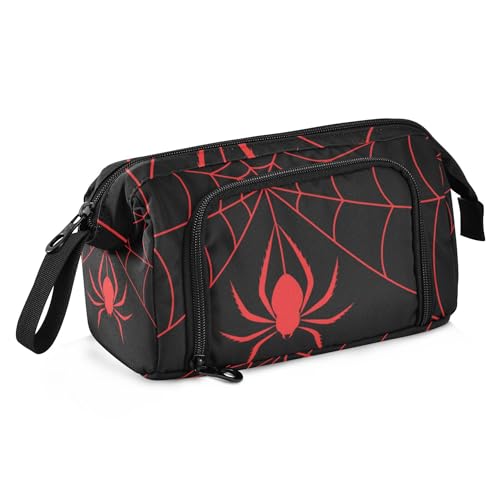 Image of Red Spider and Spider Web Halloween Pencil Case Large Capacity Pencil Pouch Bag Zipper Storage Stationery Bag for Office College School