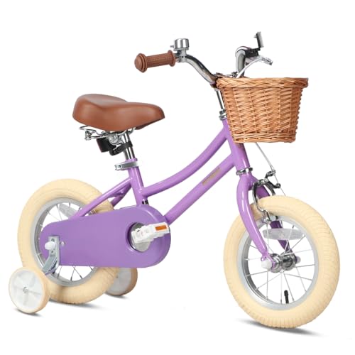 Image of Petimini Vintage Kids Bike for Girls, 12-20 Inch Classic Bicycle with Wicker Basket & Bell, High Tensile Steel Frame, Training Wheels (12-18 inch), 85% Pre-Assembled, Retro Bike for Outdoor Riding