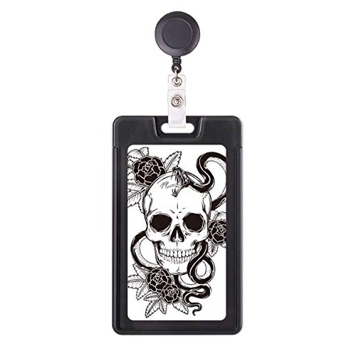 Funda retráctil para tarjetas que evita pérdidas con enganche de clip y motivo de calavera