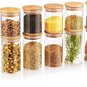 ELYSIANSTORES Glass Jars with Bamboo Lids, Jars with Bamboo Lids,10oz (300ml) Glass Storage Jars,Glass Canisters with Wood Airtight Lids,Glass Storage Containers for Food,Beans,Candy,Spice (set of -8) (B0C9PT7TSK) Amazon Price History, Amazon Price Tracker