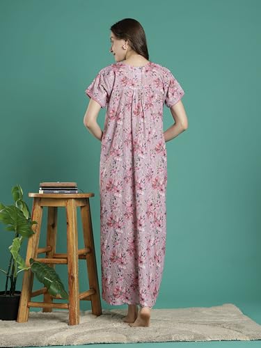 Image of 9shines Label Stylish Chikankari Cotton Nighty Maxi for Women | Full Length Nightgown | Nightdress with Pocket | Embroidery Nighty | Soft Comfortable Cotton Nightwear (1545)