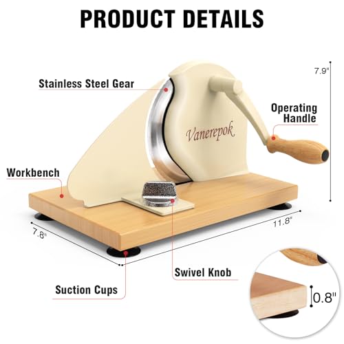 Image of vanerepok Manual Bread Slicer Adjustable Thickness for Homemade Sourdough | Hand Crank Bread Cutter with Scale & Stable Suction Cups & Wood Base for Even Slicing Perfect Baking Gift for Home Bakers