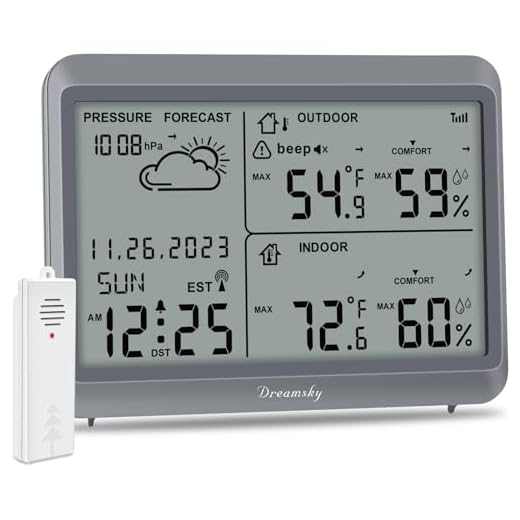 DreamSky Weather Station Wireless Indoor Outdoor Thermometer Humidity - Large Display Digital Atomic Weather Clock for Home, Support Multiple Sensors for Outside Temperature, Date, Auto DST