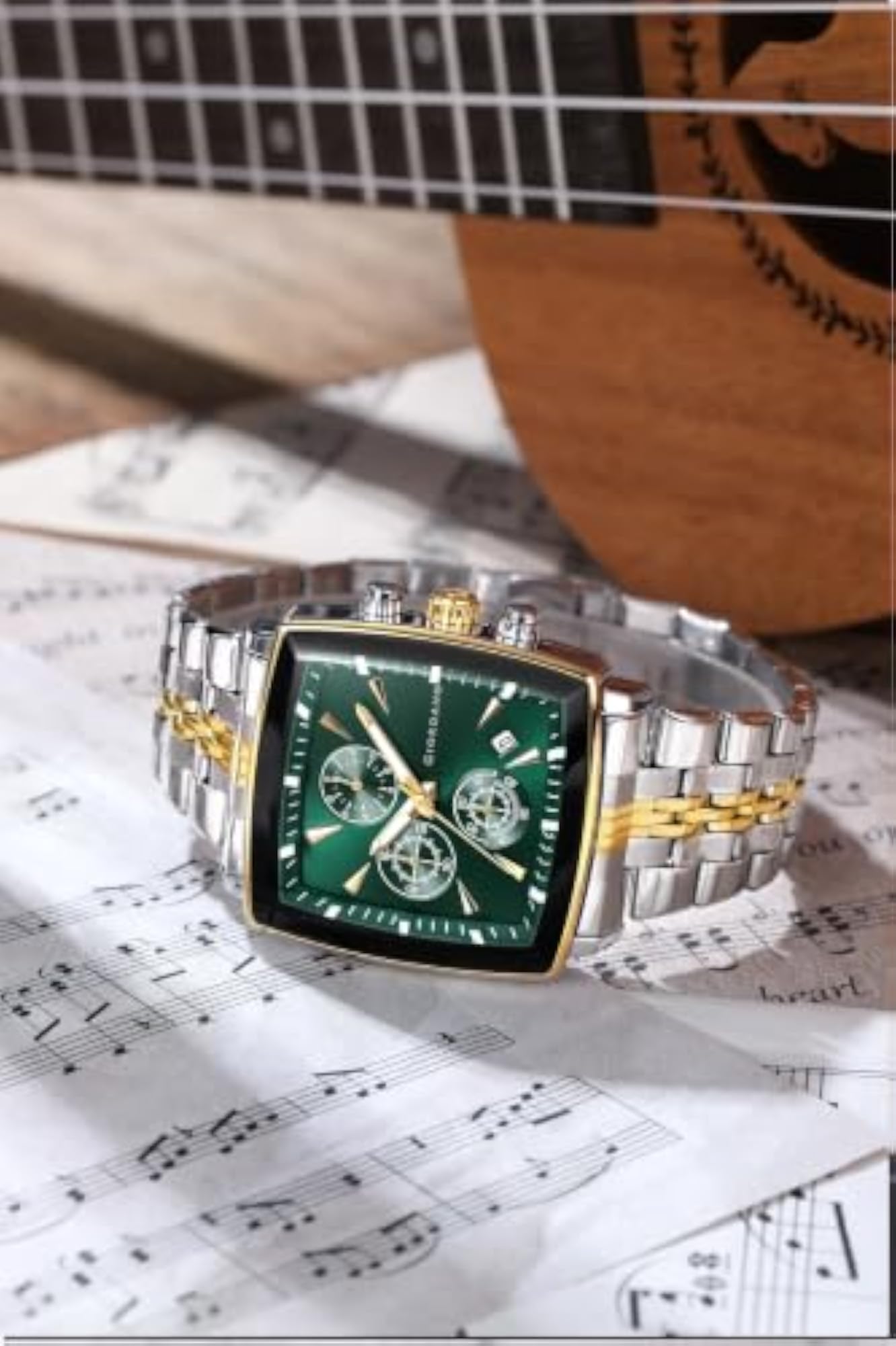 Multi Function Watch for Men with Square Dial, Stainless Steel Strap and Date Display