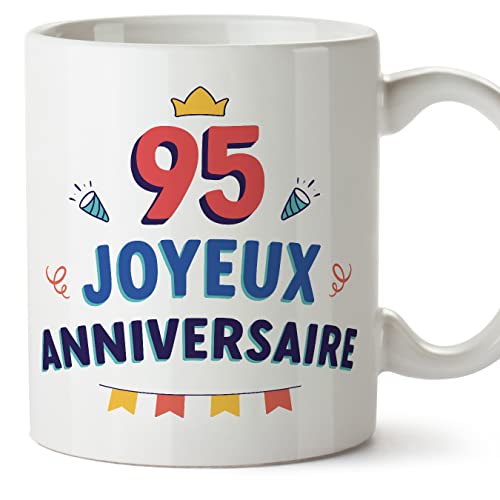 MUGFFINS Tazas 95 Cumpleaños - En Francés - Joyeux anniversaire! - 11 oz / 330 ml - Regalo original y divertido