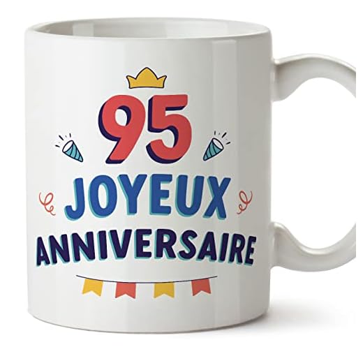 MUGFFINS Tazas 95 Cumpleaños - En Francés - Joyeux anniversaire! - 11 oz / 330 ml - Regalo original y divertido