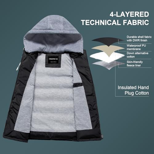 CREATMO US Women's Warm Vest Outerwear Thick Padded Puffer Sleeveless Vest With Detachable Hood2