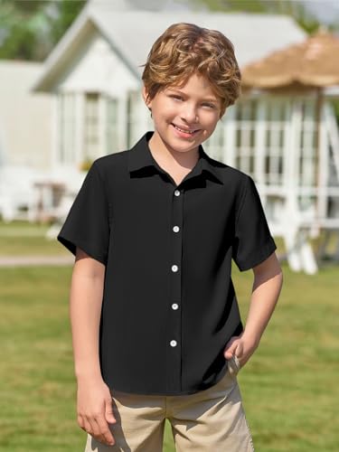 Haloumoning Boys Short Sleeve Dress Shirts Kids Summer School Uniform Button Down Shirt 5-14 Years2