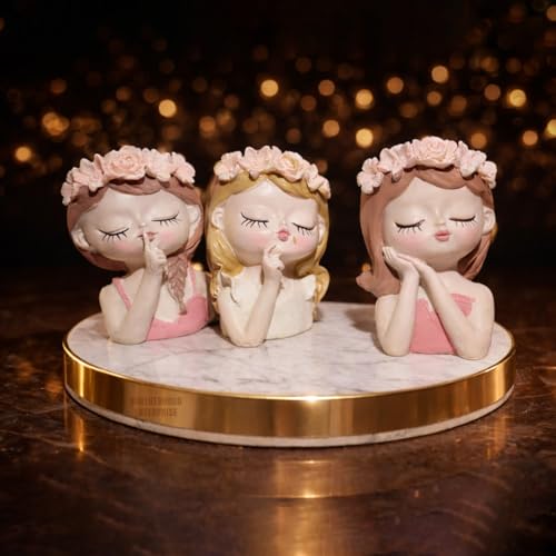 Image of Cute Beautiful Combo Pack of 3 Girls Succulent Planter Pots Resin Creative Flowerpot Plant Pot Planter Container for Home Garden Office Desktop Decoration (3 Pink Girl Set)