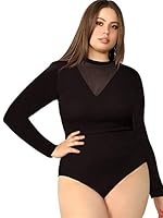Floerns Women's Plus Size Sheer Mesh Long Sleeve Stretchy Bodysuit Jumpsuit Black-5 0XL