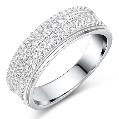 SweetJew Mens Moissanite Wedding Band 88 Round Cut 4 Rows of D Color VVS1 Clarity 18K White Gold Plated Silver Promise Ring Engagement Band Gifts for Him Size 11